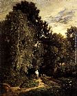 Small Paintings - Path In A Small Wood by Constant Troyon